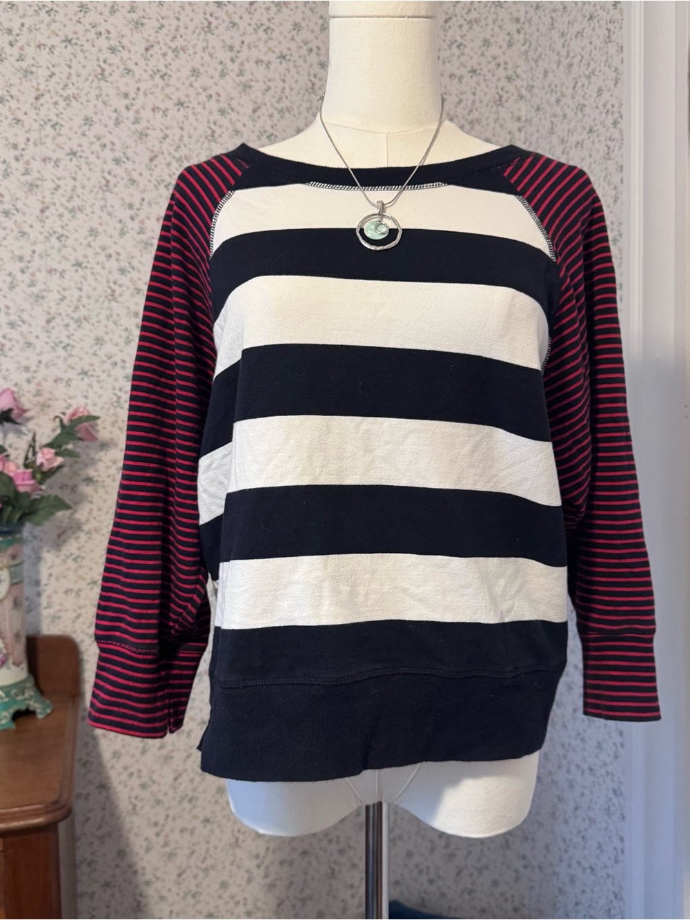 90s Inspired Striped Raglan Sleeve Women's Sweater